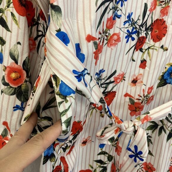 Grifflin Paris Shirt Dress Womens Medium Floral Long Sleeve Belted Roll Cuff - Picture 7 of 13